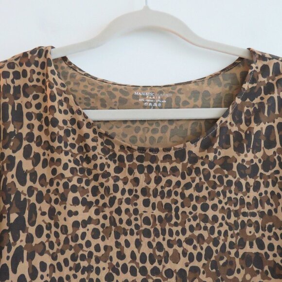 MAJESTIC FILATURES Soft Touch Long Sleeve Crewneck T Shirt Leopard Print Sz 2 - Picture 4 of 12